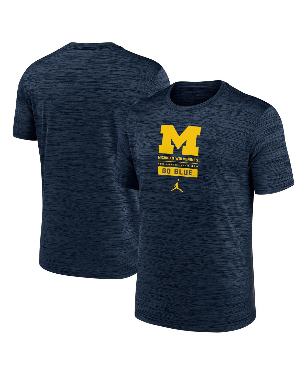 Jordan Michigan Wolverines Campus Center Block Velocity Nike Men's Dri-fit College T-shirt In Blue