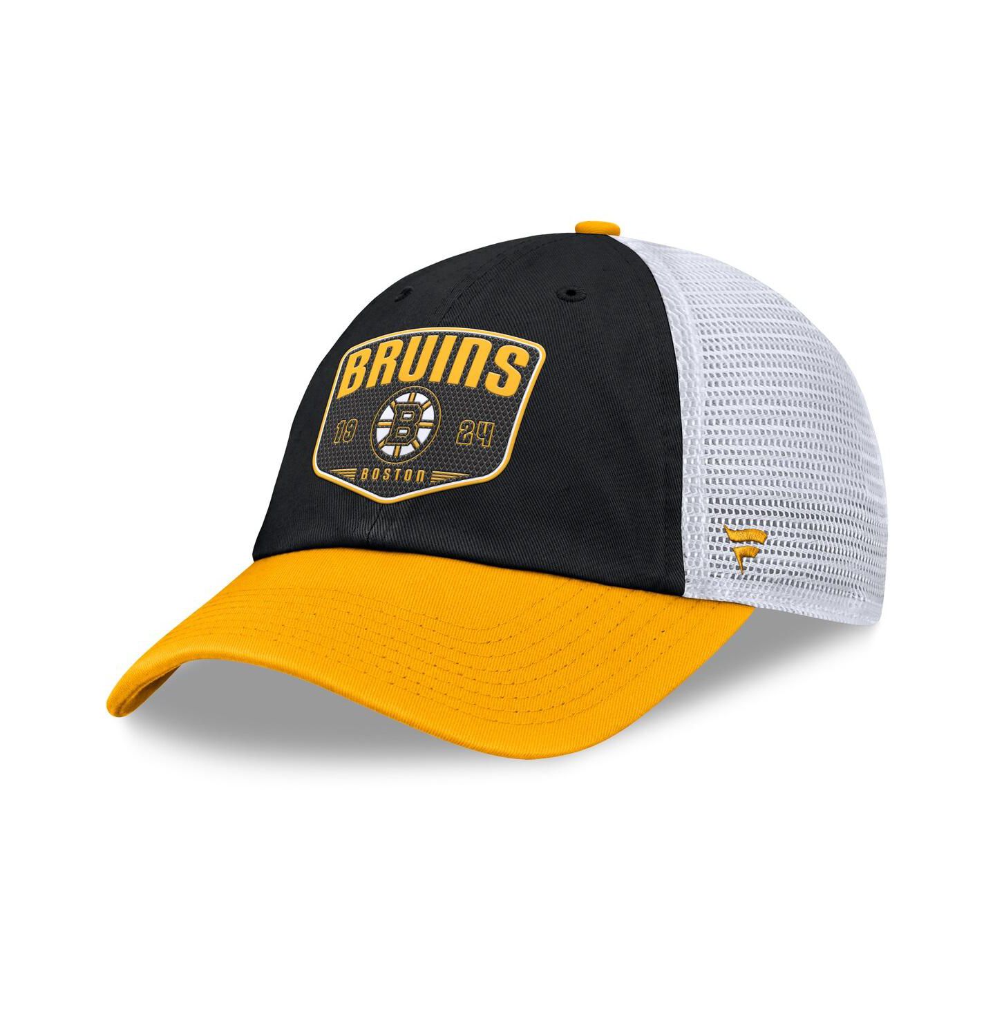 Мужская кепка Fanatics Black Boston Bruins Fundamental One-Time Trucker Adjustable Hat — фото 1