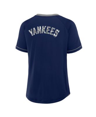 Women's Navy New York Yankees League Diva Star Raglan V-Neck T-Shirt
