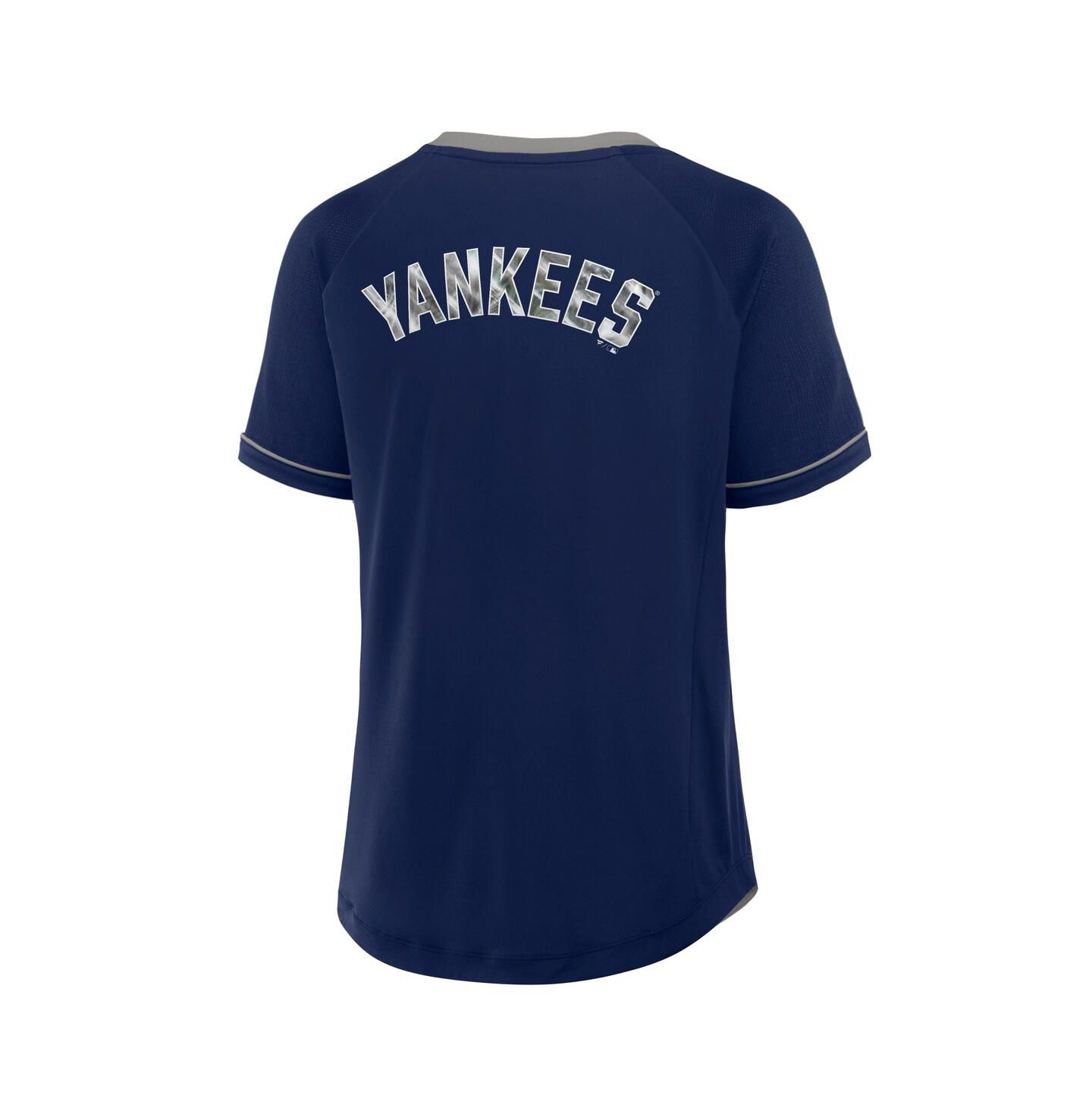 Женская футболка Fanatics Navy New York Yankees League Diva Star Raglan V-Neck — фото 2