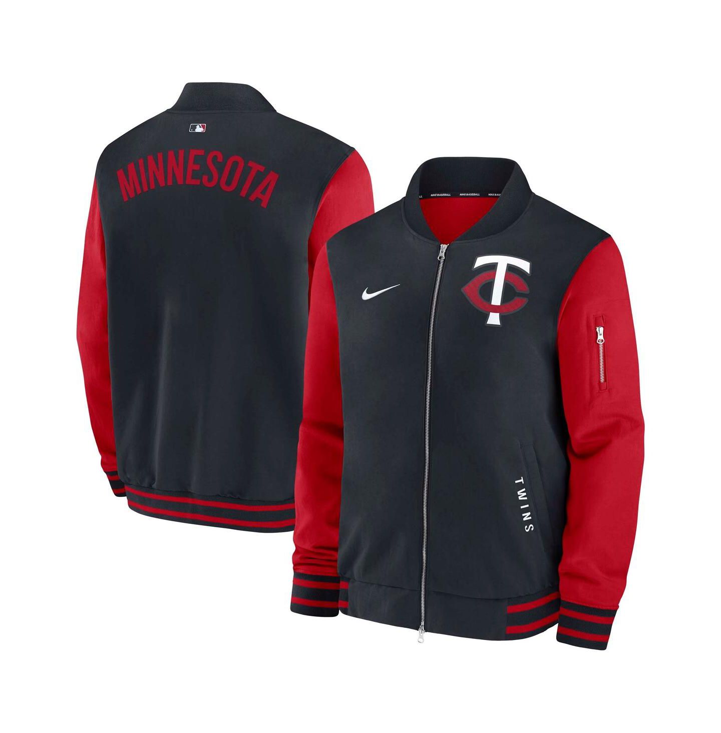 Мужская куртка Nike Navy/Red Minnesota Twins Authentic Collection Dugout Full-Zip Bomber — фото 1