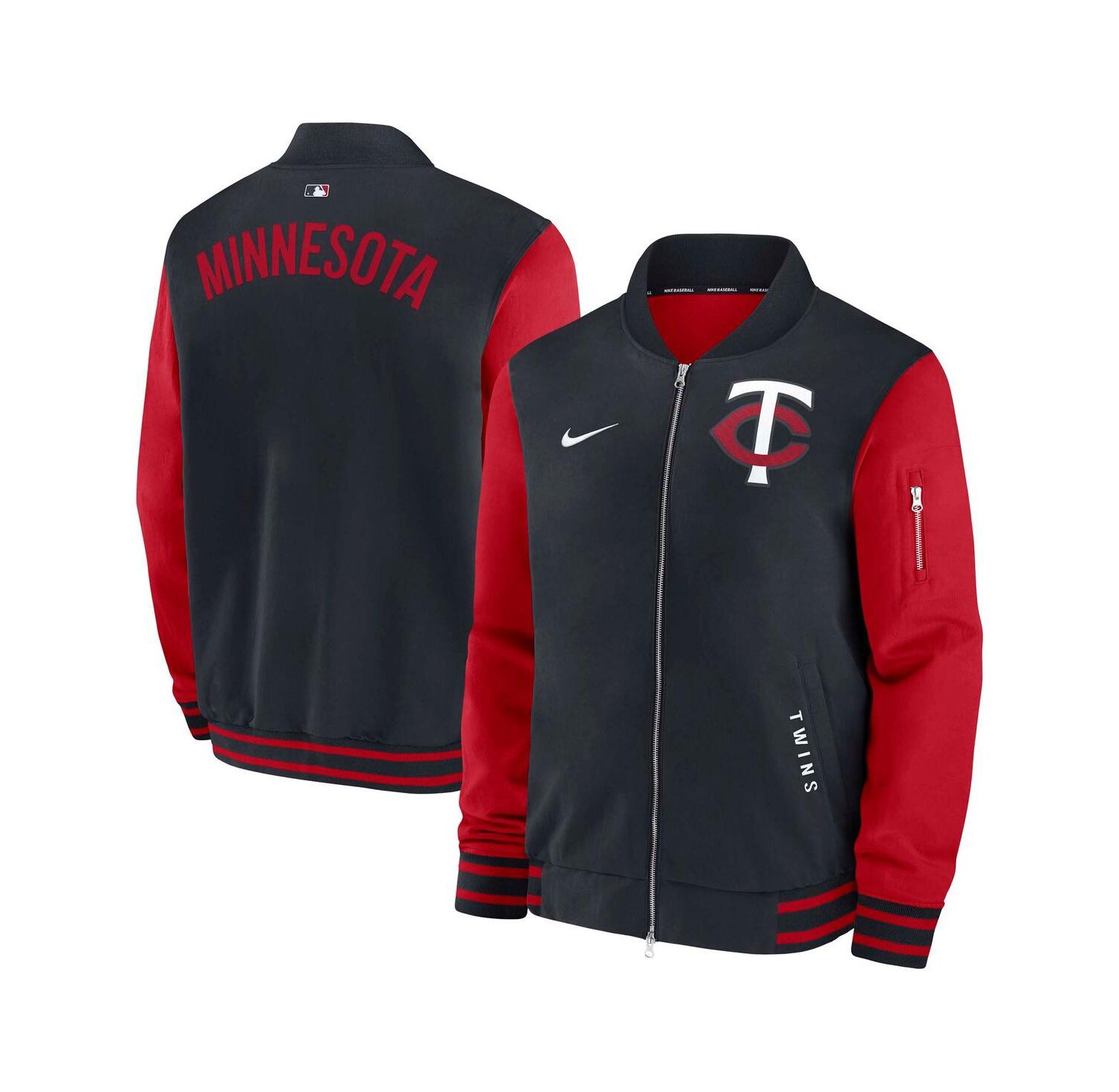 Men's Navy/Red Minnesota Twins Authentic Collection Dugout Full-Zip Bomber Jacket