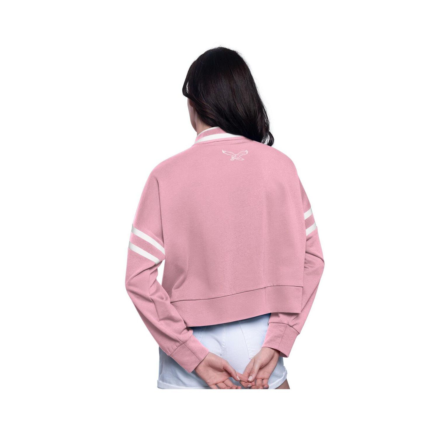 Women's Pink Philadelphia Eagles Power Play Cropped Pullover Sweatshirt