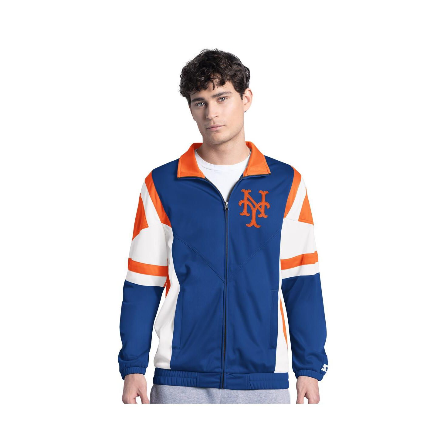 Мужская куртка Starter Royal/Orange New York Mets Contender Tricot Full-Zip Track — фото 1