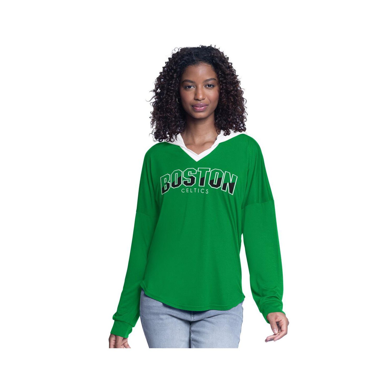 Women's Kelly Green Boston Celtics Bench Player Oversized Long Sleeve Hooded Top