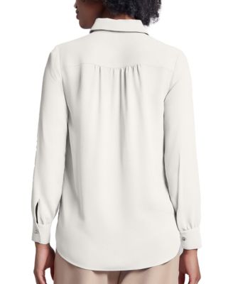 Long Sleeve Shirttail Side Button Popover Tunic