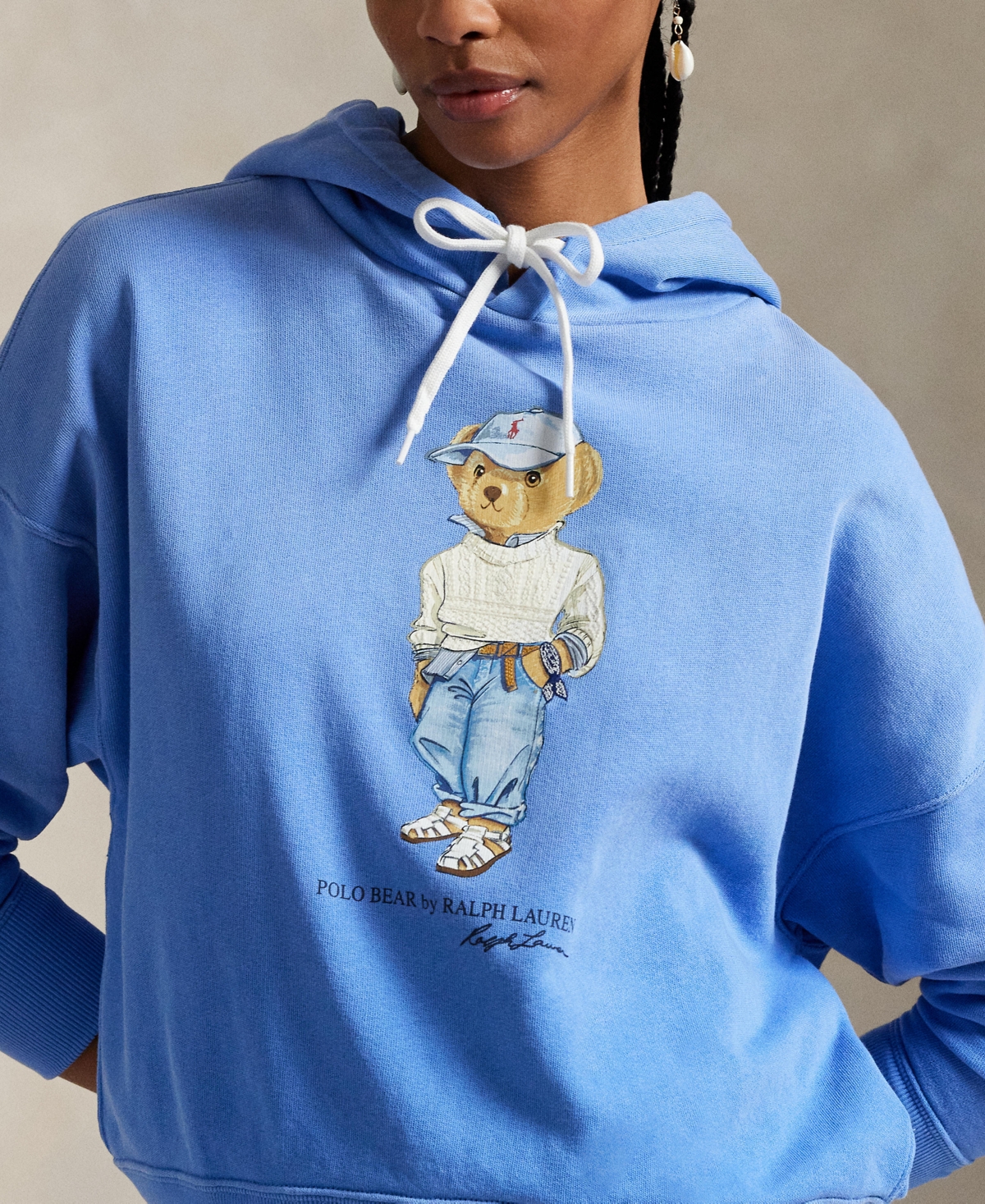 Polo Ralph Lauren Polo Bear Embroidered Fleece Graphic Hoodie In Summer Blue