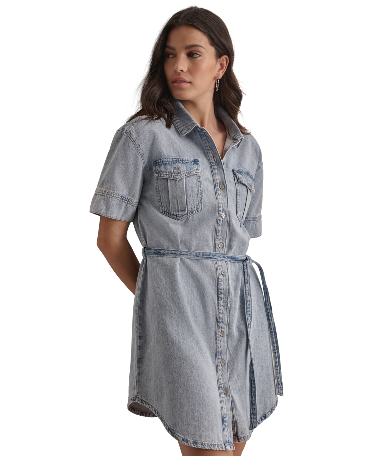 DKNY JEANS PETITE COTTON BELTED UTILITY SHIRTDRESS 