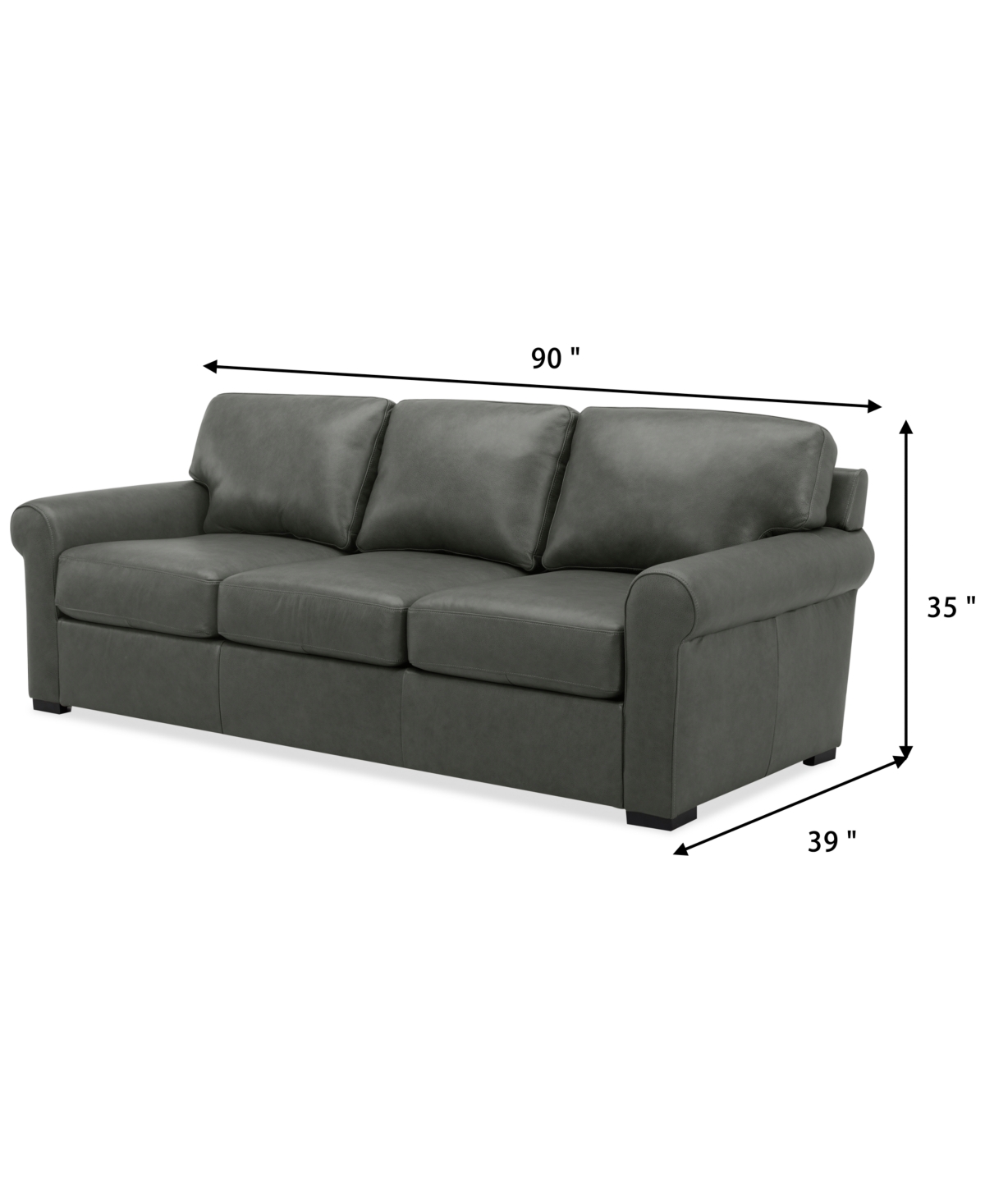 Macy's Radley 86" Leather Roll Arm Sofa, Exclusively At  In Anthracite