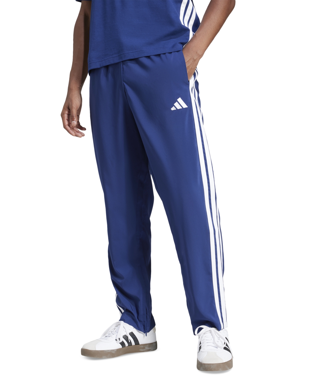 Adidas Originals Men's Stanford Essential Three-stripes Open Hem Track Pants In Dark Blue,wht