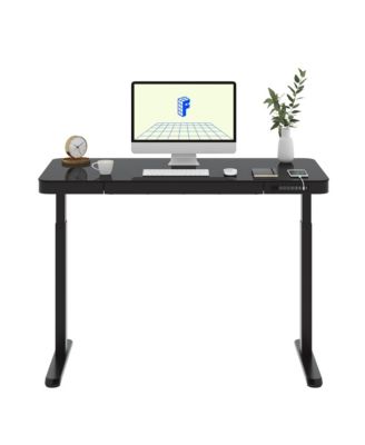 EG9B-E, Electric Height Adjustable Glass Top Standing Desk, Black