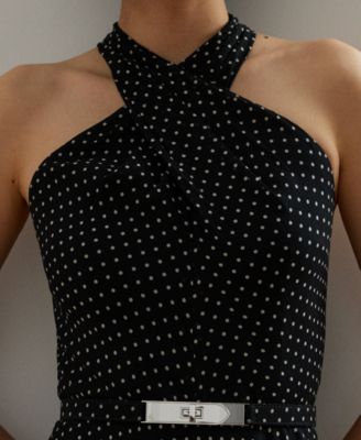 【Polo Ralph Lauren】Polka Dot Maxi Halter Dress Lauren Ralph Lauren Women's Polka-Dot Belted Georgette