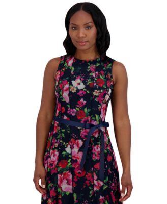 Jessica Howard Petite Floral-Mesh Ribbon-Waist Midi Dress - Macy's