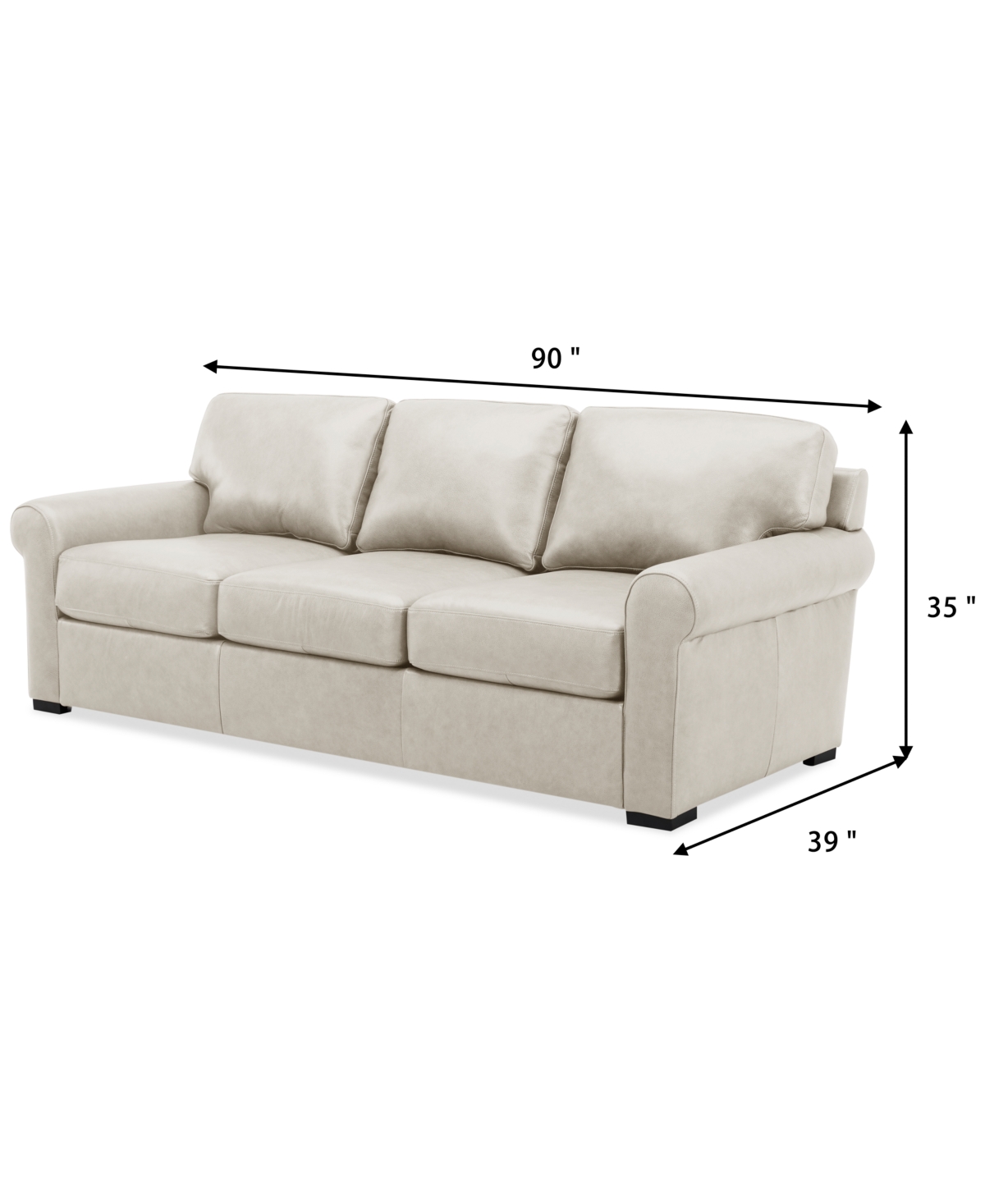 Macy's Radley 86" Leather Roll Arm Sofa, Exclusively At  In Coconut Milk