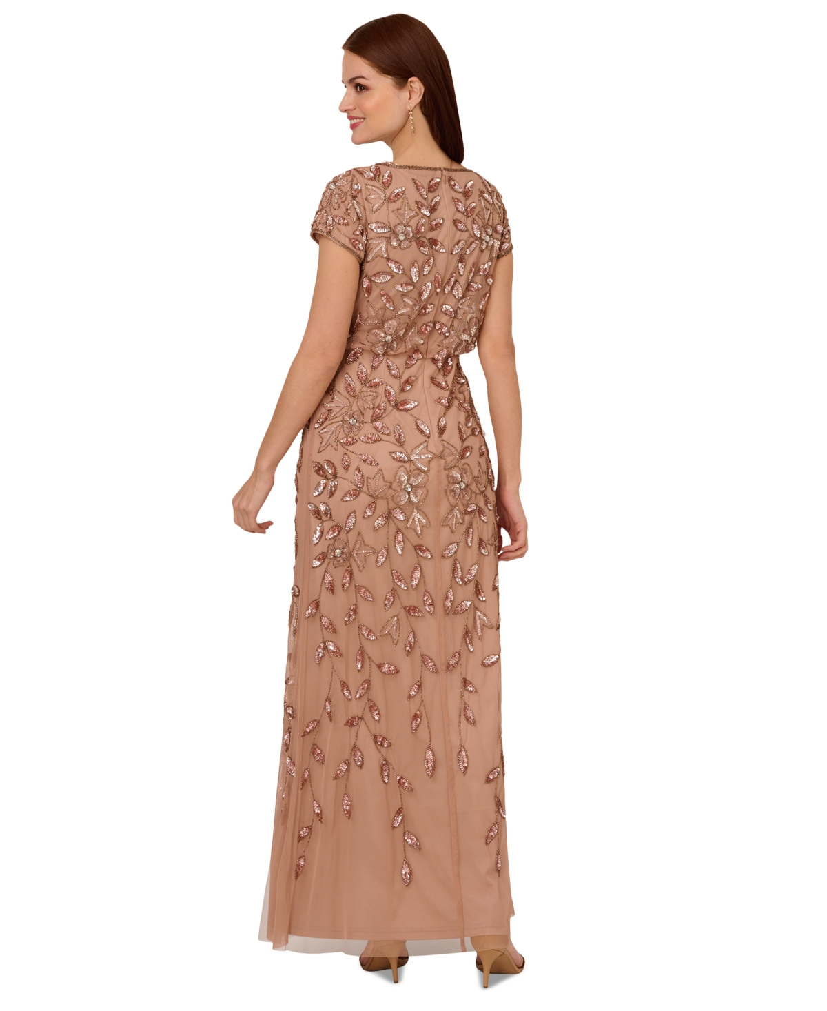 ADRIANNA PAPELL WOMEN'S BOAT-NECK BLOUSON BEADED GOWN 