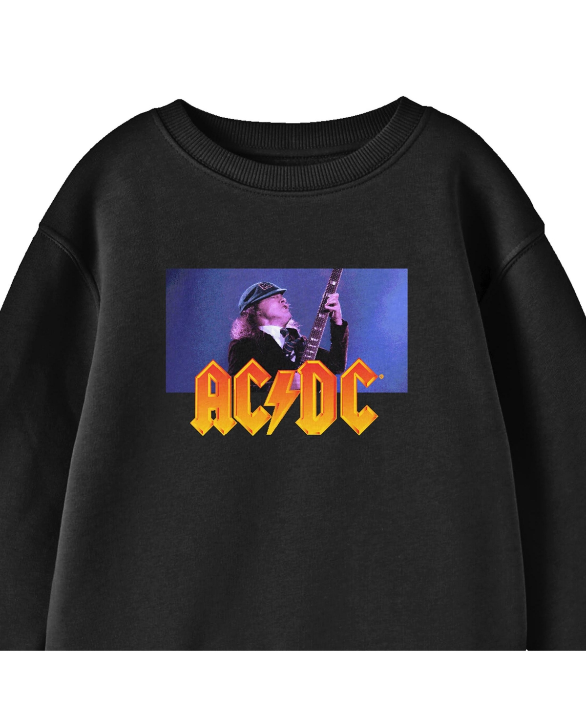 Ac/Dc Boys Acdc Logo and Angus Young Youth Black Crew Neck Sweatshirt-Medium