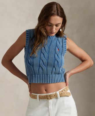 Polo Ralph Lauren - Women's Cable-Knit Cotton Cropped Sweater Vest