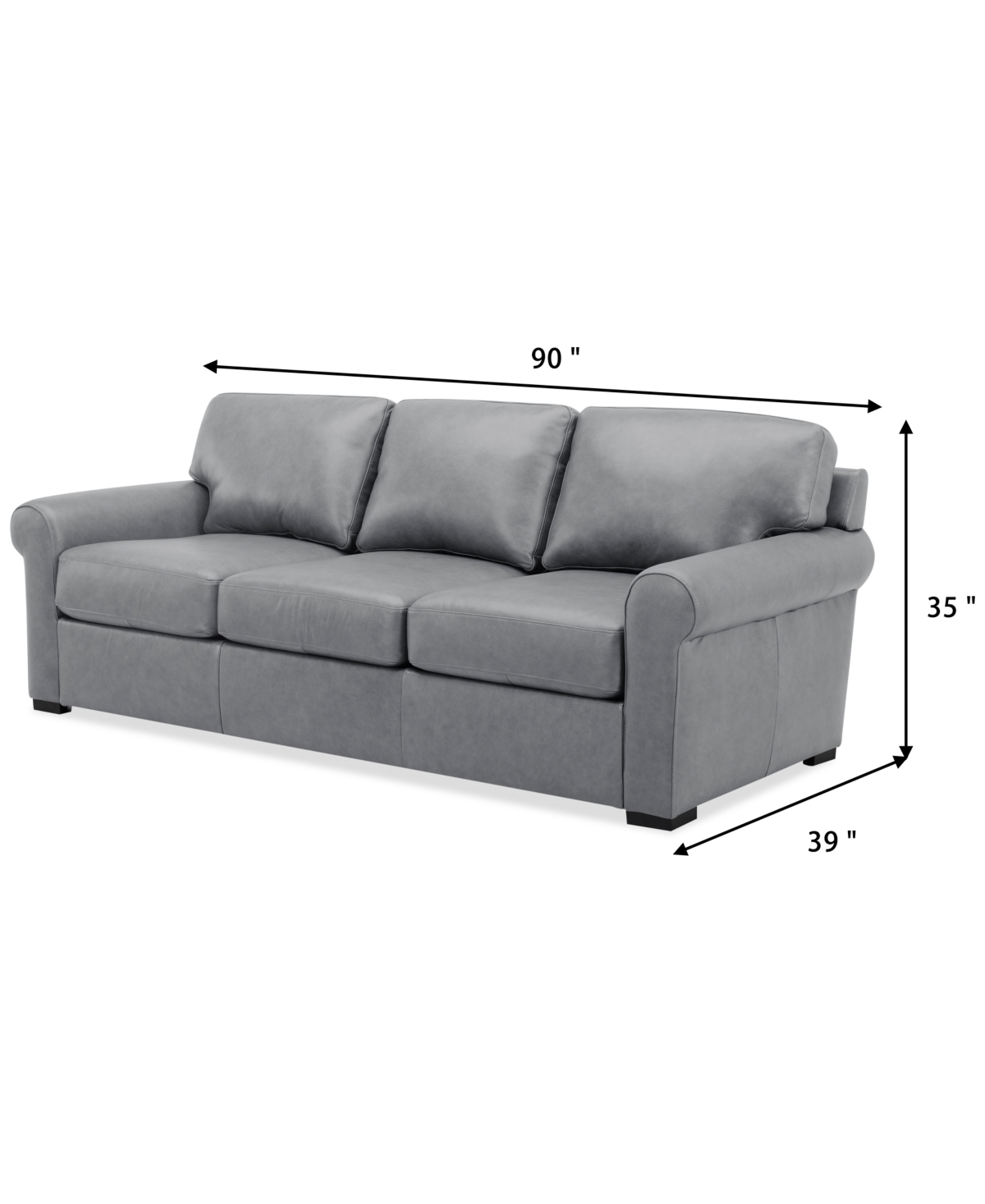 Macy's Radley 86" Leather Roll Arm Sofa, Exclusively At  In Light Grey