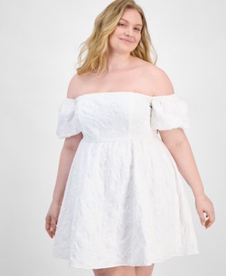 Plus Size Off-The-Shoulder Jacquard Fit & Flare Dress