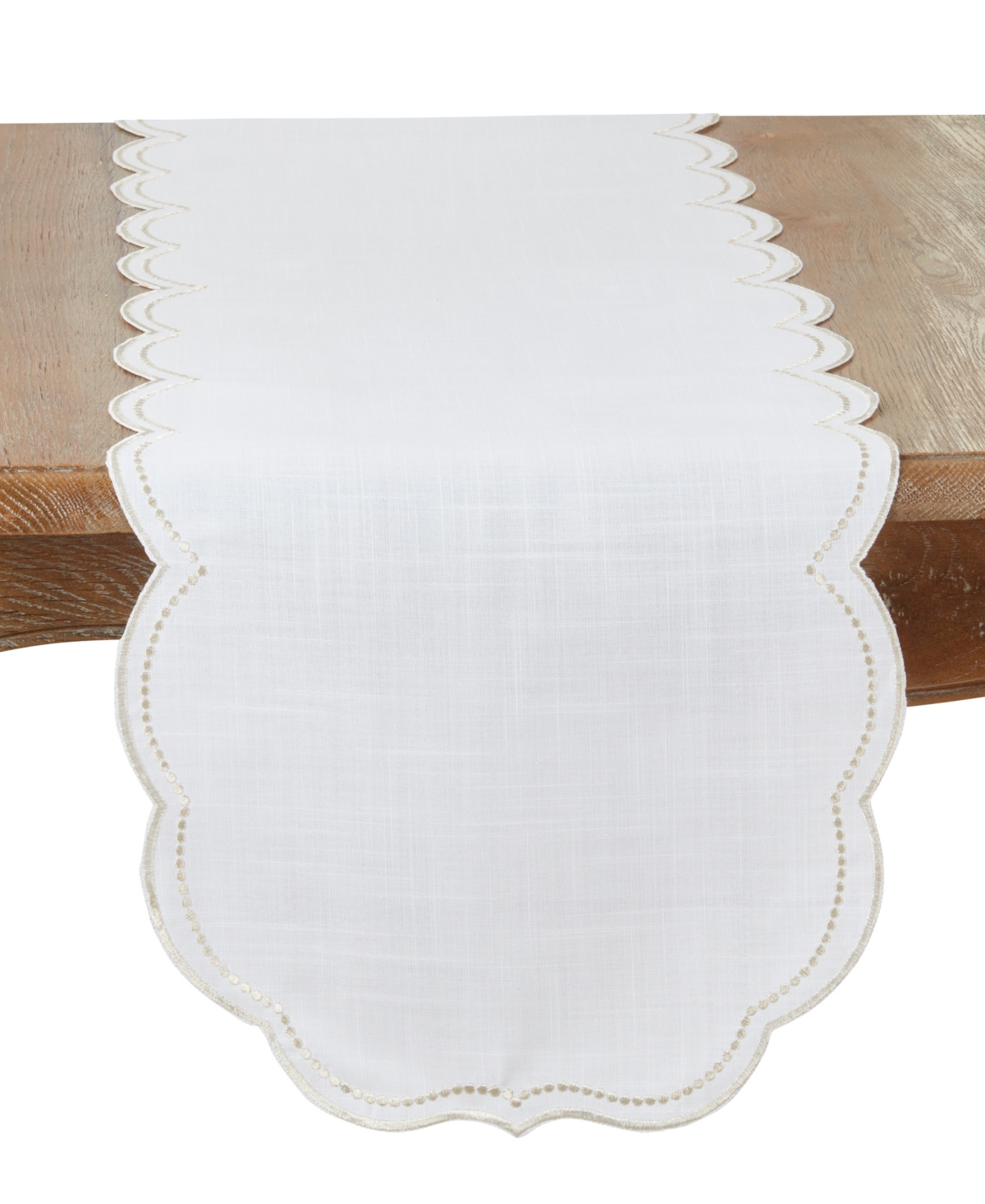 Saro Lifestyle Embroidered Polka Dot Table Runner, 16" X 70" In Champagne