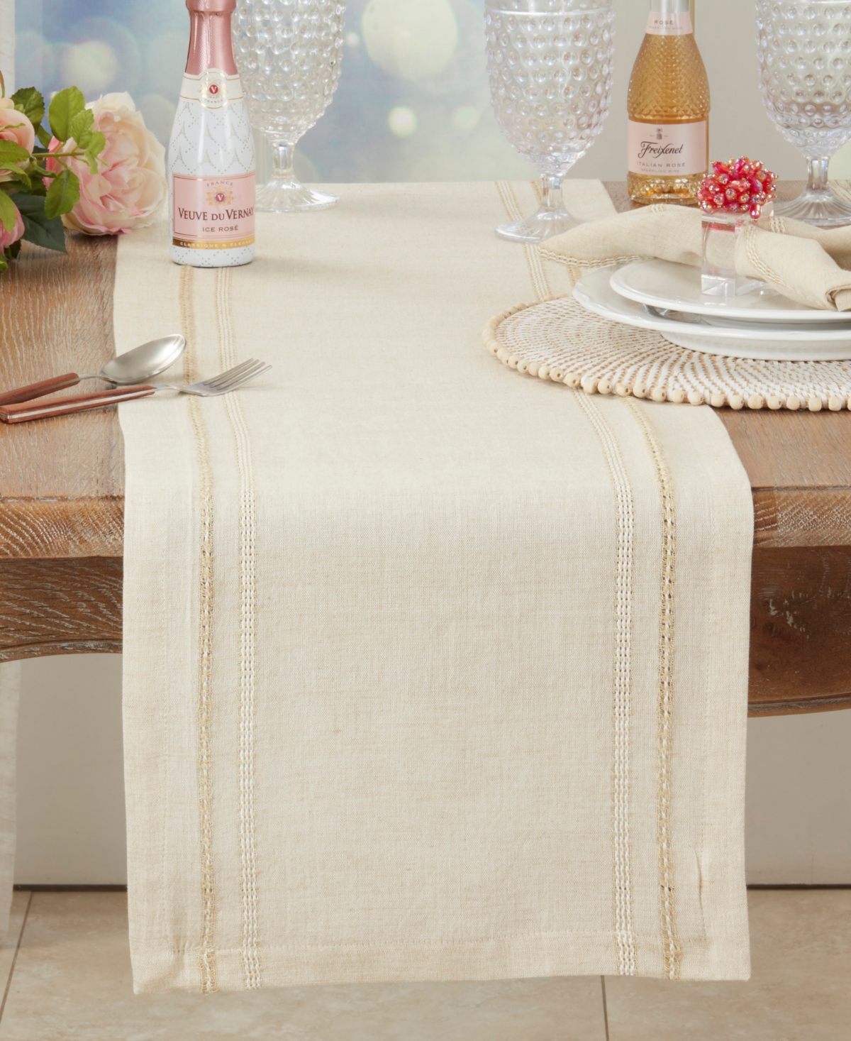Saro Lifestyle Leno Stripe Elegance Table Runner, 13" X 72" In Natural