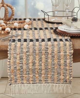 Textured Bold Stripe Fringe Table Runner, 16" x 72"