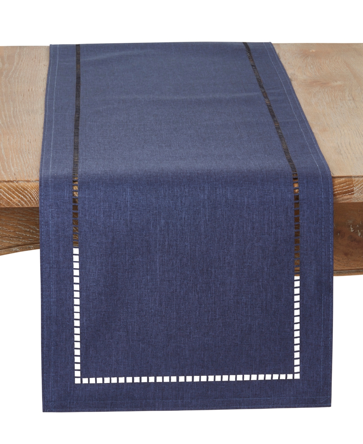 Saro Lifestyle Laser-cut Hemstitch Table Runner, 14" X 108" In Navy Blue