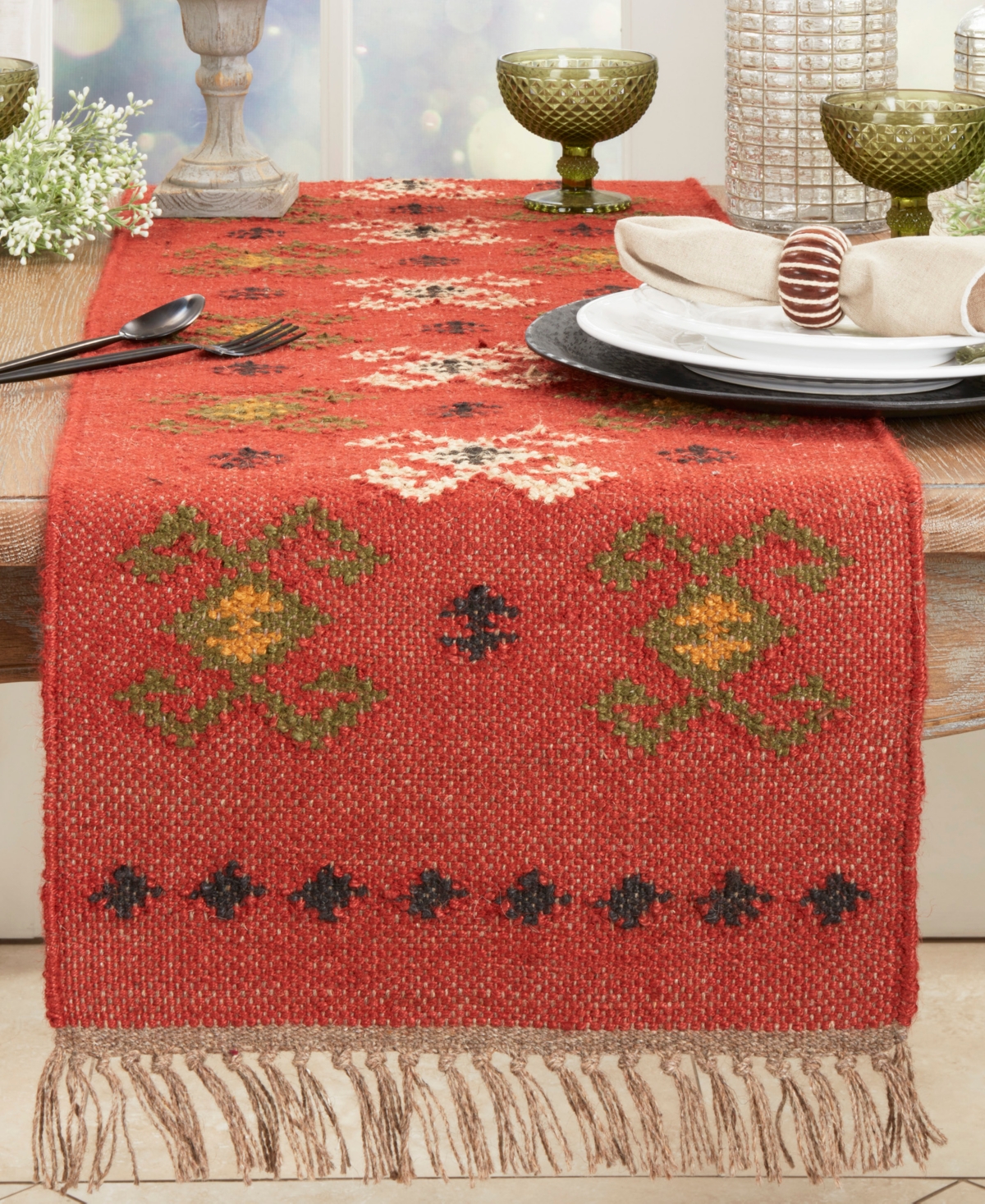 Saro Lifestyle Rustic Charm Kilim Table Runner, 16" X 72" In Multi