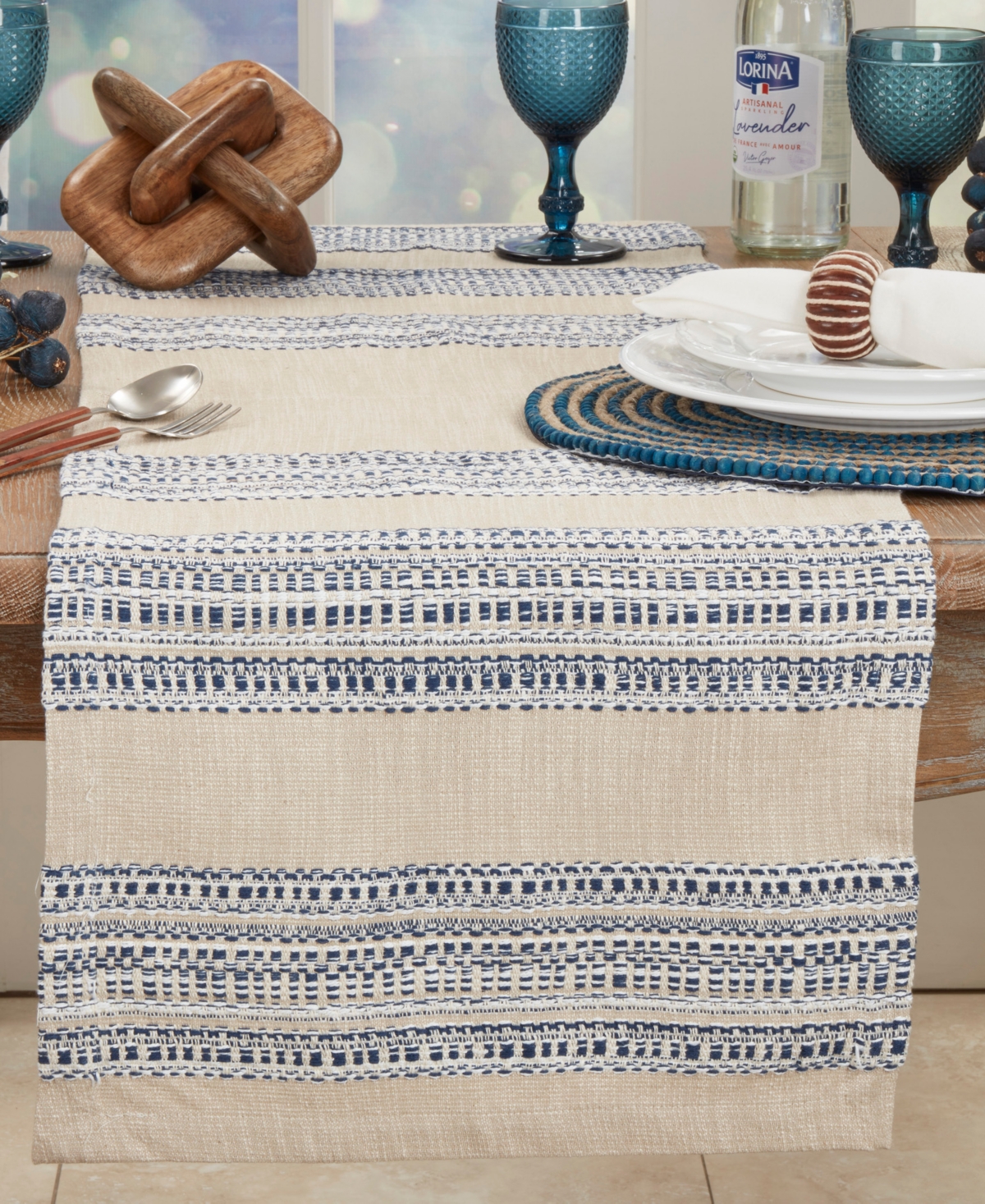 Saro Lifestyle Refined Style Stripe Table Runner, 16" X 72" In Blue