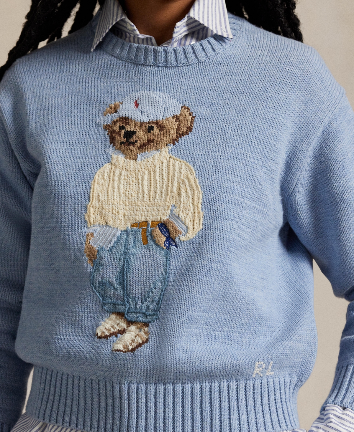 Shop Polo Ralph Lauren Women's Polo Bear Crewneck Sweater In Chambray Marl