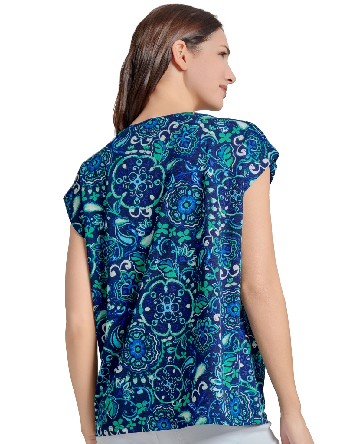 Jones New York Floral Cap Sleeve Top In Pacific Navy Multi