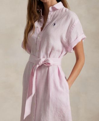 Women's Striped 100% Linen Short-Sleeve Shirtdress
