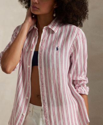 Women's Classic-Fit Striped 100% Linen Shirt 