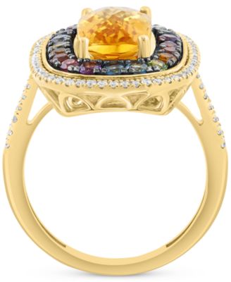 EFFY&reg; Multi-Gemstone (3-5/8 ct. t.w.) & Diamond (1/3 ct. t.w.) Halo Ring in 14k Gold