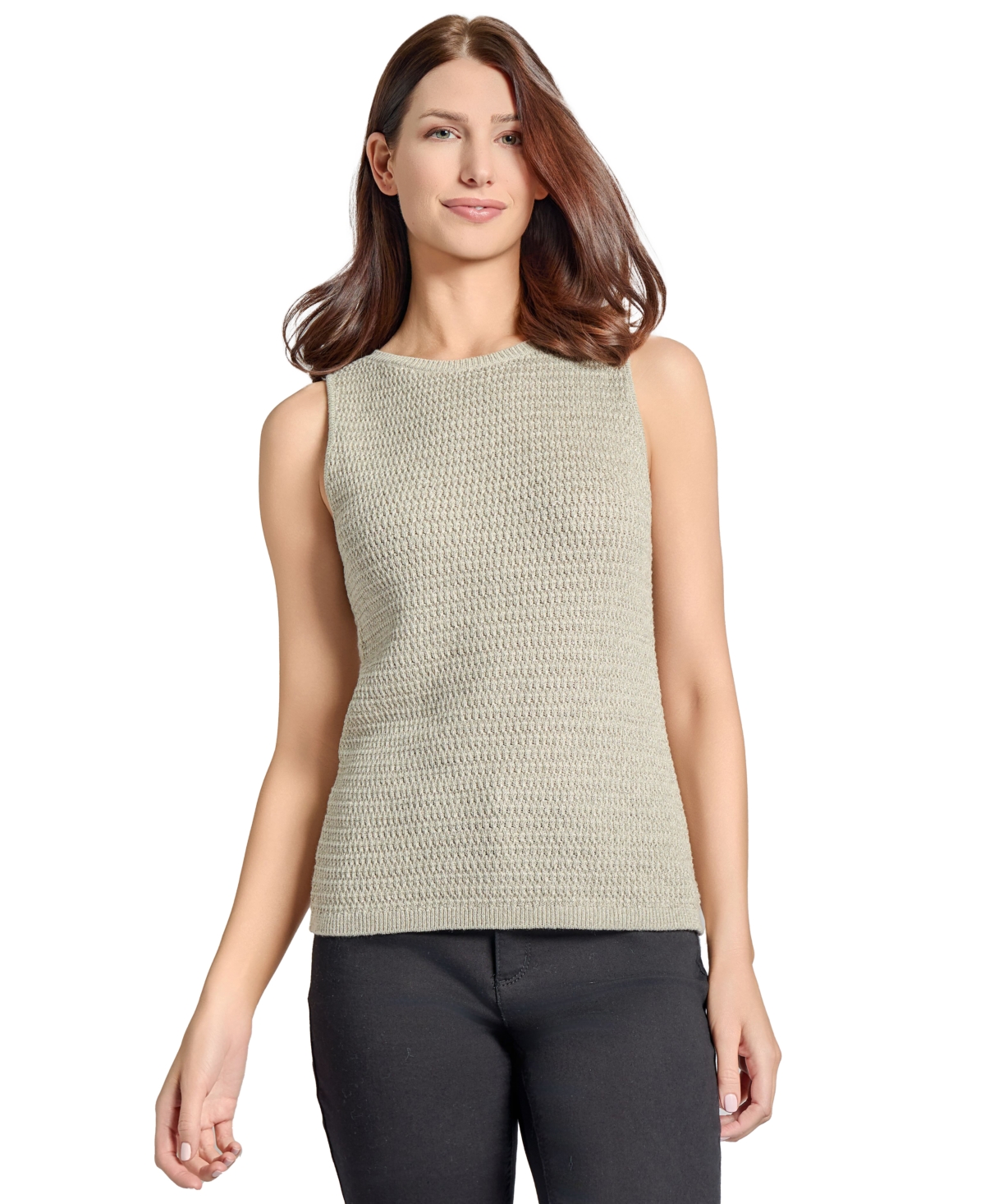 Women's Metallic Straight-Neck Tank Top - Natural Stone