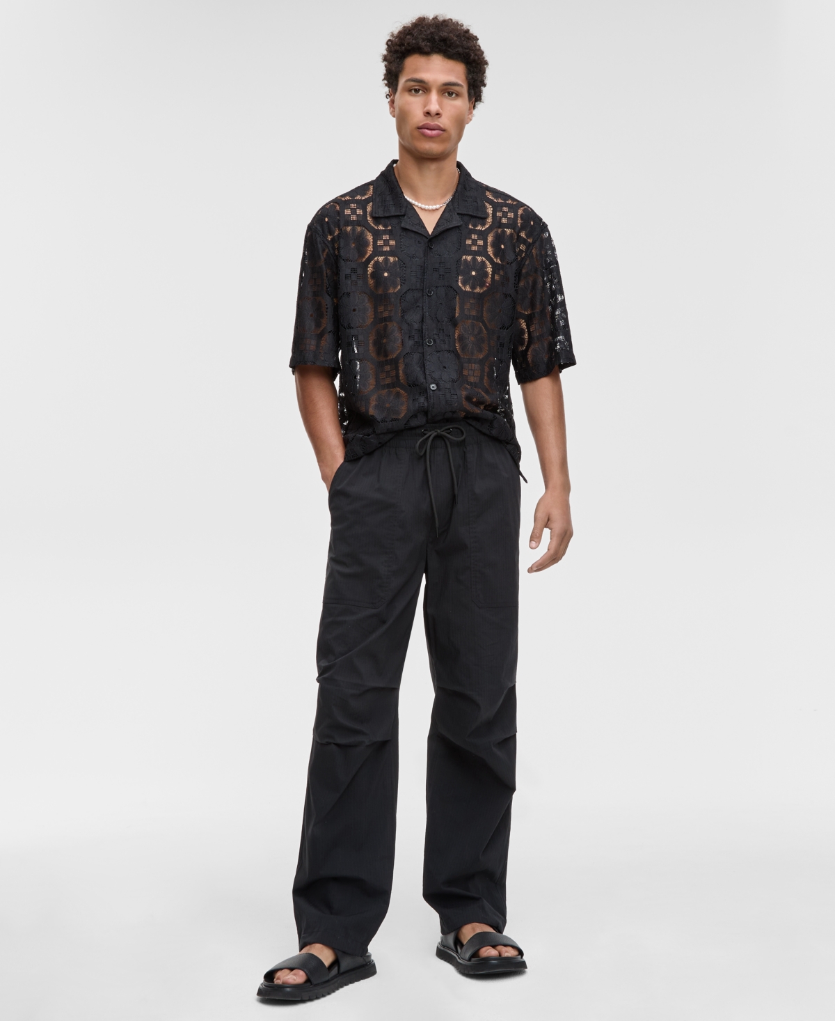 Men's Regular-Fit Stretch Ripstop Parachute Pants, Exclusively at Macy's - Dark Ecru