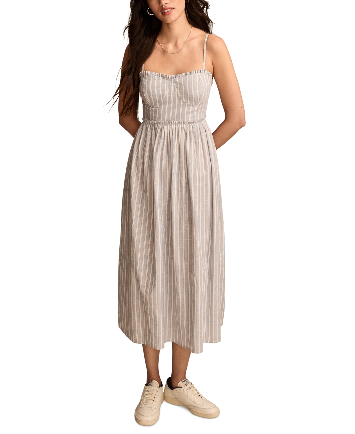 LUCKY BRAND WOMEN'S CORSET POPLIN MIDI DRESS 