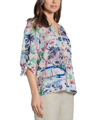 Women's Printed Linen-Blend Blouse