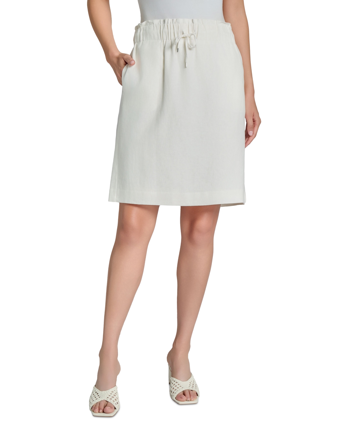 Women's Linen-Blend Pull-On Drawstring Pencil Skirt - Nyc White