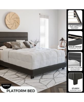 Napoli Leather Upholstered Platform Bed Frame with Tri-Panel Adjustable Headboard - Boyd Sleep