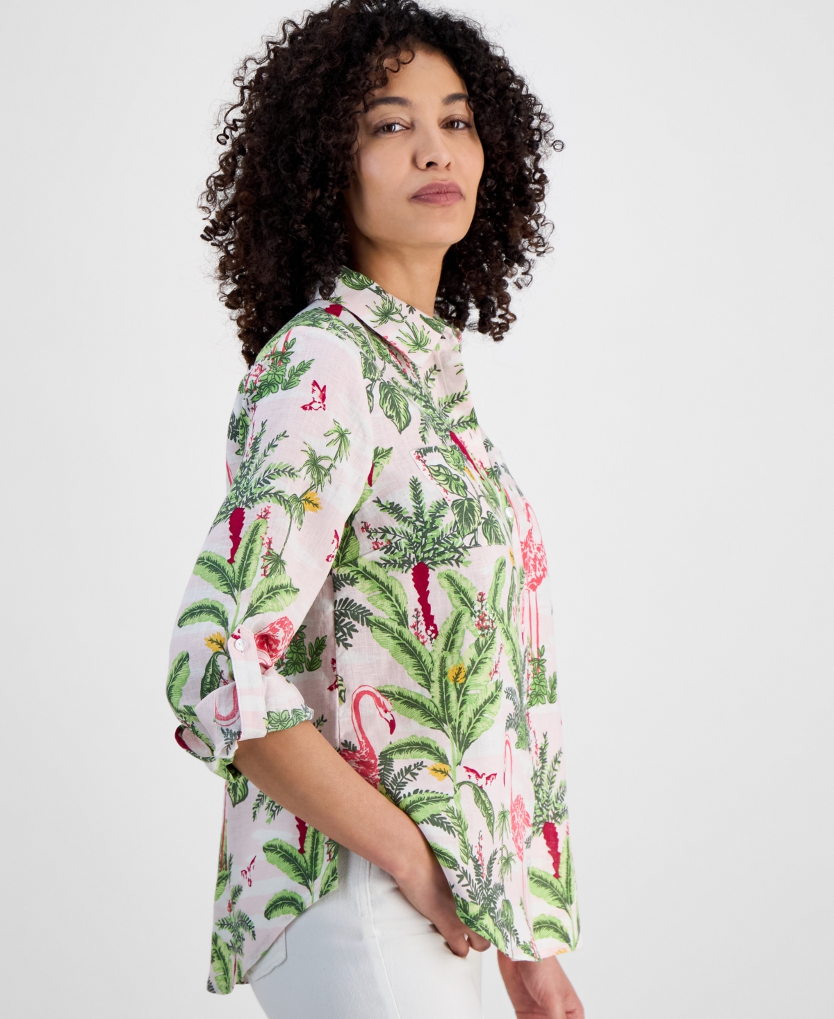 CHARTER CLUB PETITE 100% LINEN PALM BEACH LINEN SHIRT, EXCLUSIVELY AT MACY'S 