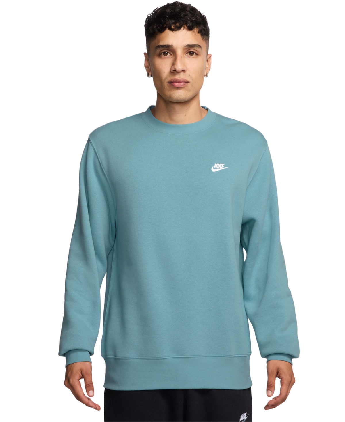 Nike Men's Club Fleece Crew In Denim Turq,white