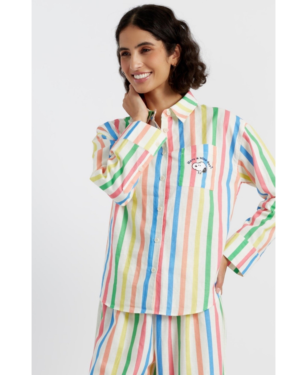 Women's Linen Snoopy Stripe Shirt - Cream