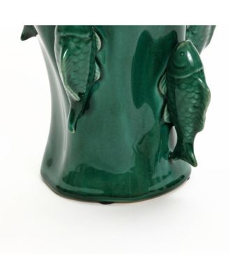Marine Green Ceramic Fish 12.2-Inch Tall Vase