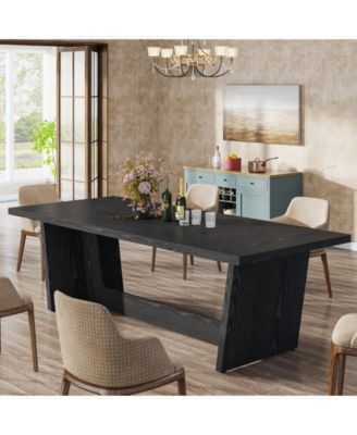 70.87-Inch Dining Room Table for 6-8 People, Rectangular Farmhouse Kitchen Table with Solid Pedestal