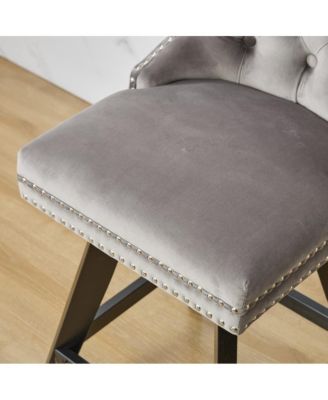 2-Piece Counter Stool Set, Velvet Upholstery with Tufted Back, Nailhead Trim and Wooden Legs, Swivel Bar Stools