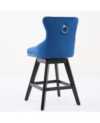 2-Piece Counter Stool Set, Velvet Upholstery with Tufted Back, Nailhead Trim and Wooden Legs, Swivel Bar Stools