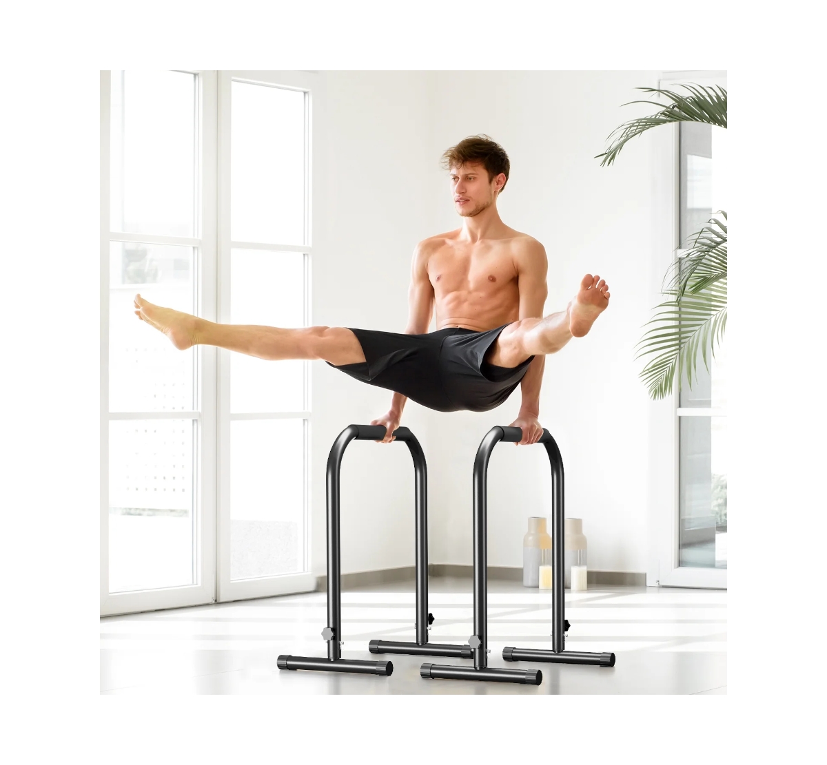 Adjustable Dip Stand Station for Home Workout - Black