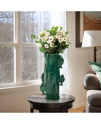 Marine Green Ceramic Fish 15.6-Inch Tall Vase