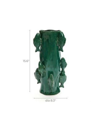 Marine Green Ceramic Fish 15.6-Inch Tall Vase
